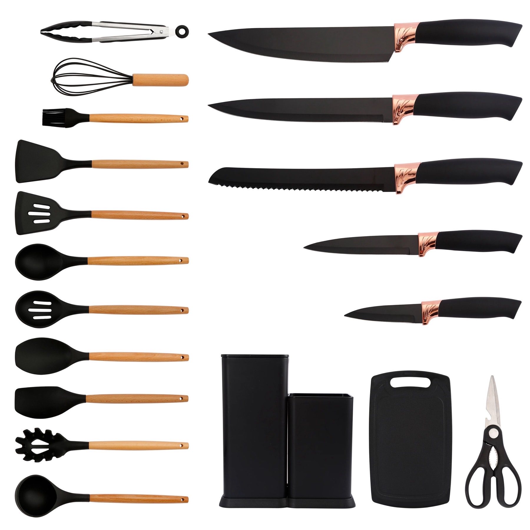 Übersicht aller 19 Teile des NOIRMESSER Sets